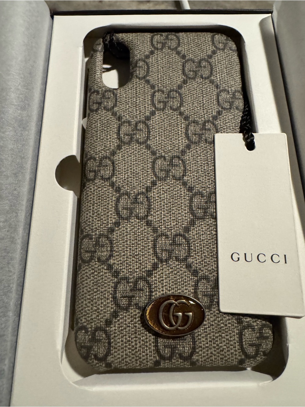 Gucci Beige GG Canvas Phone Case with Dark Brown Double G Accent